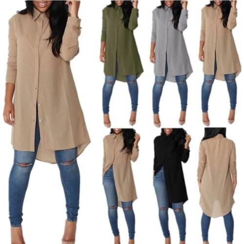 Women Loose Solid Dresses Turn Down Casual Ladies Office Shirt Dresses Button 2021 Summer Spring Long Sleeve Dresses Vestidos