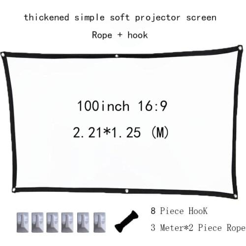 100inch 16:9 Portable Outdoor folding Thickened Polyester Simple Soft White projector Screen rope curtain with hook
