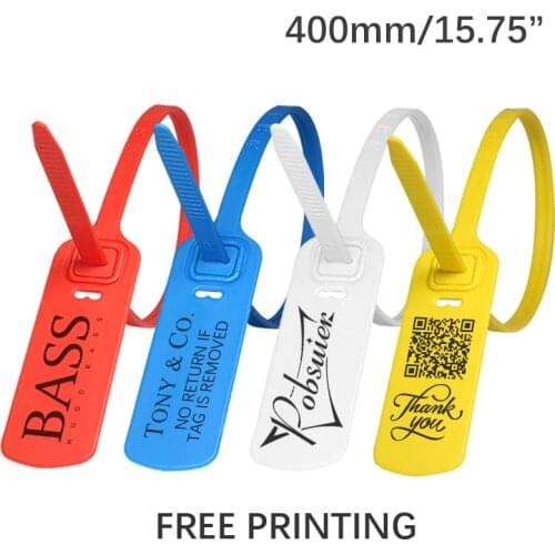 100 Custom Plastic Security Tag Seals Disposable Brand Logo Garment Hang Label Tag Zip Ties for Clothes Logistics 400mm/15.8"