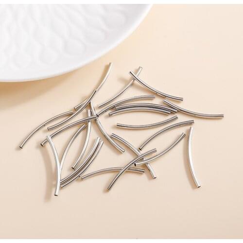 20pcs/lot Silver Color Silver Curved Tube Beads Spacer Connector Long Tube Charm for Jewelry Making DIY Bracelets Accessories