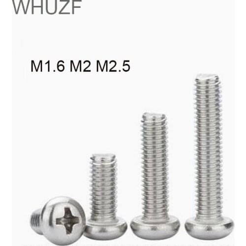 100pcs M2 M2.5 M3 M3.5 M4 M5 M6 M8 A2 304 Stainless steel Cross Round Phillips Pan Head Screw Bolt Length 2-30mm