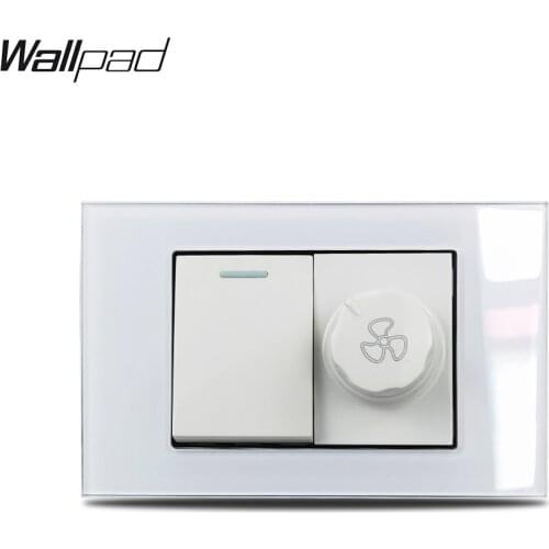 118*75mm Fan and 1 Gang Wall Switch Wallpad L3 White Glass Panel US Size 1 2 Way Switch with Fan Speed Control Switch