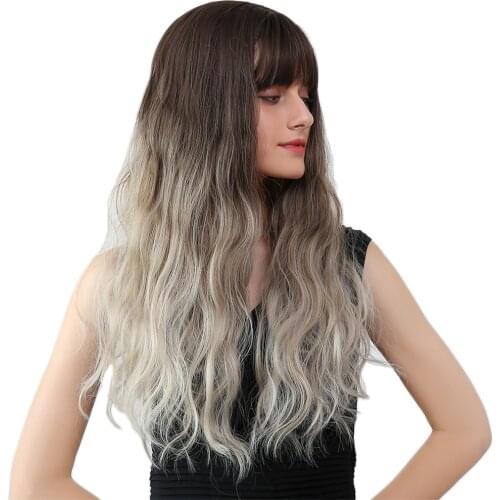 24'' Lady Brown Beige Long Curly Hair Wig for Anime Cosplay Costume Theme Party