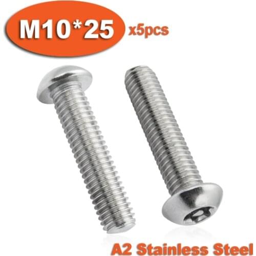 5pcs ISO7380 M10 x 25 A2 Stainless Steel Torx Button Head Tamper Proof Security Screw Screws