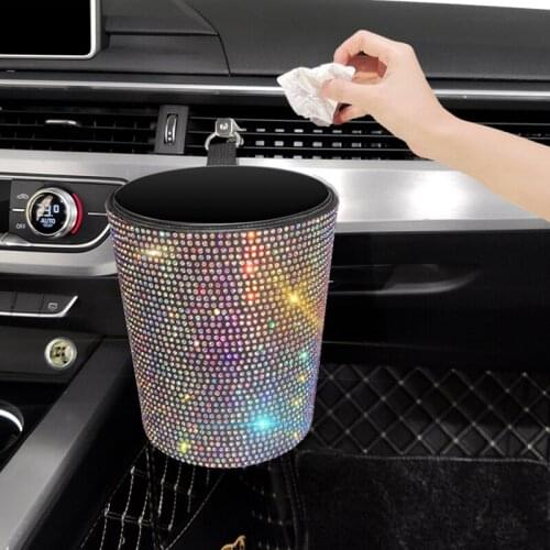 Car Trash Can Crystal Glitter Customized Car Rubbish Box Multifunction Storage Bins Waste Organizer Box Container