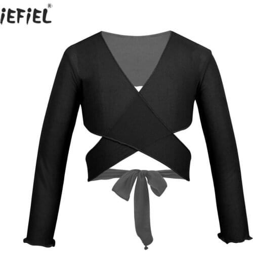 Girls Ballet Dress Jacket Wrap Top Long Sleeve Crop Tops Adjustable Tie Closure Spring Autumn Bridesmaid Wedding Girls Thin Coat