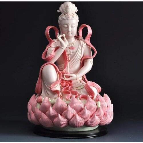 Buddhism Decorative Ceramic Statue of the Guanyin Sitting On Lotus Goddess of Mercy Buddha Sculpture Porcelain Guan yin