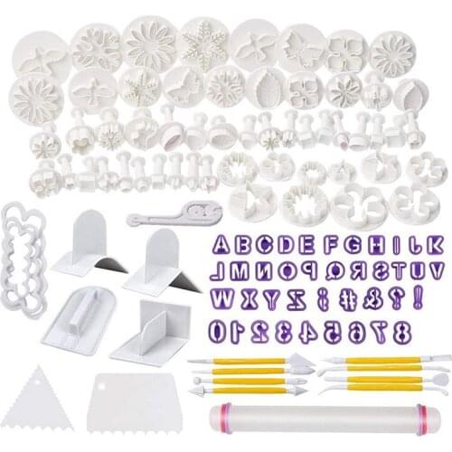 Fondant Mold 114 Pcs Cake Decorating Tool Set Impress Embosser Cutter Rose Flower Mould Letter Cookie Cutters Rolling Pin