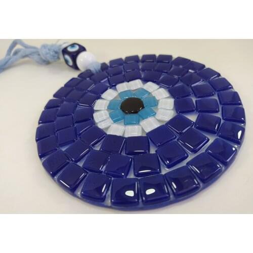 Mosaic Evil Eye 12 cm Glass Bead Pendant Charm Turkish Handmade Boho Home Decor Big Amulet for Wall Hanging Talisman Protector