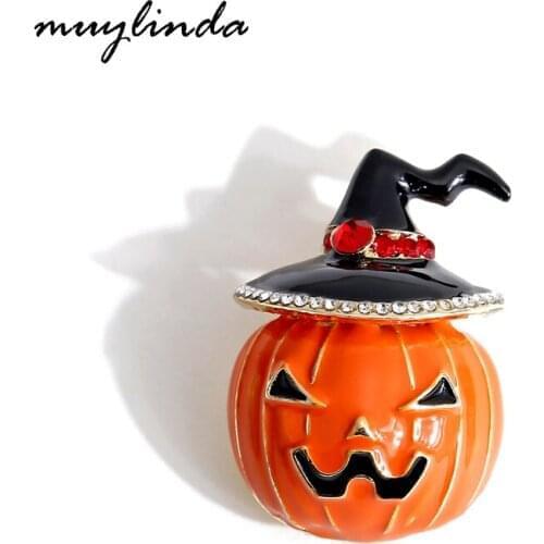 Muylinda Halloween Pumpkin Brooches Party Enamel Pin Jewelry Crystal Womens Brooch Gift For Women Scarf Clip