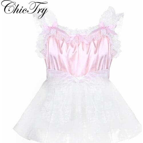 Mens Sissy Lingerie Fancy Exotic Ruffled Lace Satin Tulle Dress Role Playing Sexy Costumes Dress Up Clubwear Parties Satin Dress