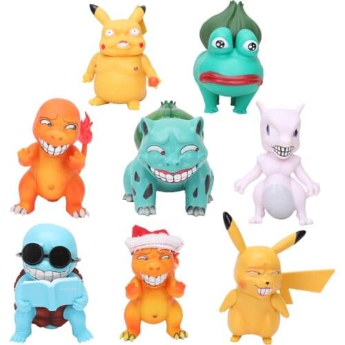 10-15cm Pokemon Character figure toy Pikachu Bulbasaur Charmander Squirtle Mewtwo Psyduck Wretched Ver. PVC Figure Toys