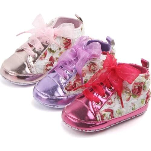 New Baby Girl babyshoes baby toddler shoes Soft Sole colored roses single princess shoes First Walkers Crib Shoes