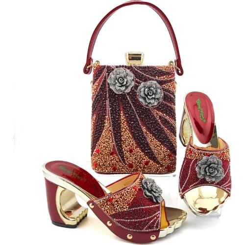 New Arrival Purple Color Italian design Shoes and Bags Matching Set Decorated with Appliques Shoes and Bag for Party