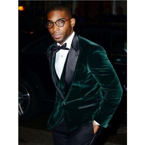 New Velvet Groomsmen Groom Tuxedos green bule latest coat pant designs Men Suits Wedding Best Man Blazer(Jacket+Pants+vest+Tie)