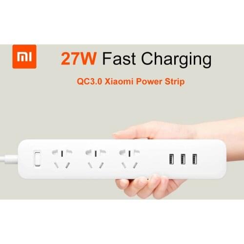 New Xiaomi Mijia QC3.0 27W Fast Charging Power Strip 3 USB + 3 Sockets Standard Plug Interface Extension Lead EU US Adapter