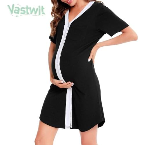 Maternity Pajamas Pregnant Women Short Sleeve Pregnancy Nightwear Nursing Nightgown Mother Breastfeeding Nightdress Sleepwear