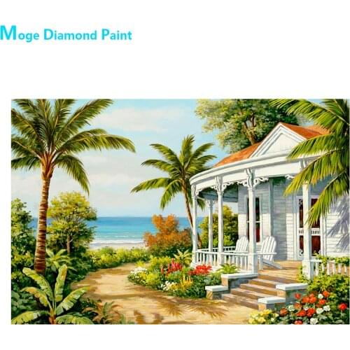 Beach Chalet Coconut Tree Diamond Painting Scenic Round Full Drill Nouveaute DIY Mosaic Embroidery 5D Cross Stitch Home Decor