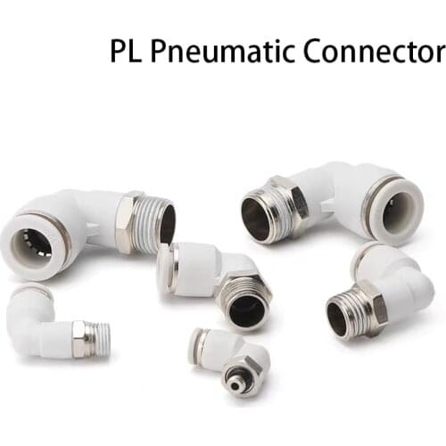 10PCS PL Threaded Elbow Pneumatic Connector Hose Quick Fitting Pipe Connector Pneumatic Components 4-12mm PL6-01 PL8-02 PL10-03