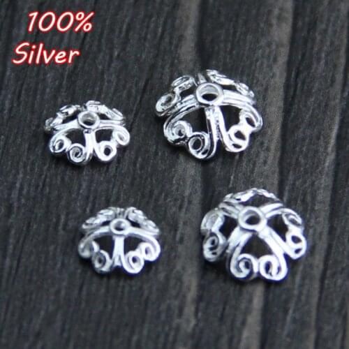 10pcs S925 Sterling Silver Color Accessories Jewelry DIY Hollow Flower Tray Flower Hat Handmade Beads Bracelet Spacer