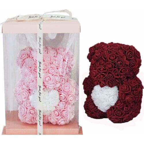 Foam Roses Bear With Flower Teddy Bear With heart