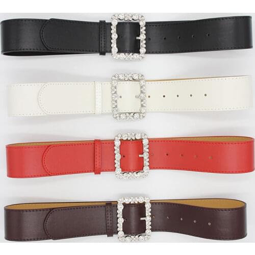 New Fashion Belt Spring Summer PU Leather Girdle Crystal Rhinestone Irregular Big Buckle Decoration Belts Women Wide Strap Dress