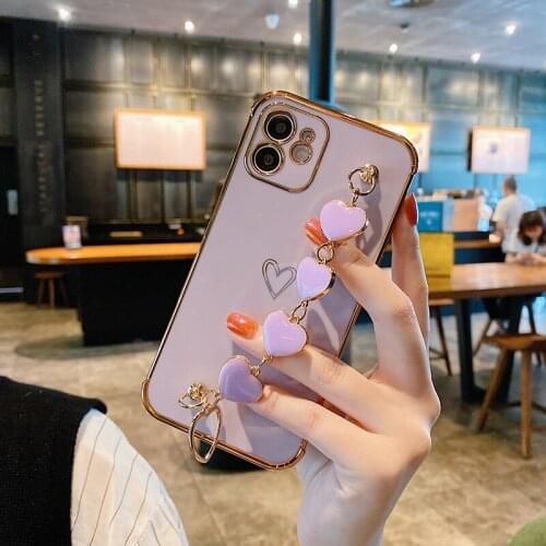 Luxury Cute Wristband Heart-shaped Plating Silicone Phone Case For iPhone 12 11 Pro XS Max XR 8 7 Plus Ultra-thin Soft Cover