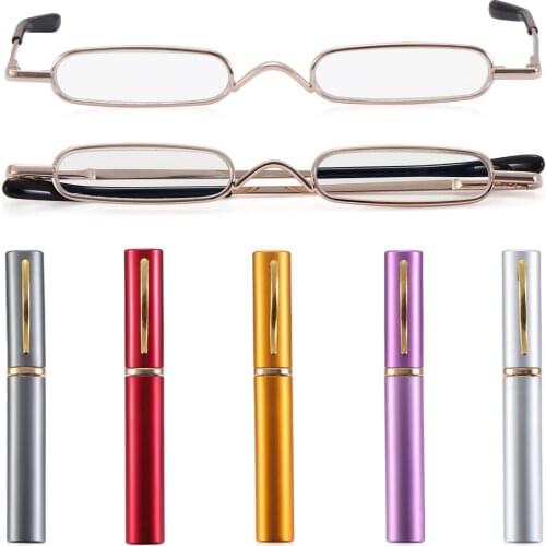 Ultra Slim Portable Reading Glasses with Pen Tube Case Reader Glasses for Men Women Spring Hinge Presbyopia Eyeglasses