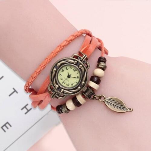 High quality fashion winding bracelet watch bracelet watch womens watch student children leaf pendant retro watch