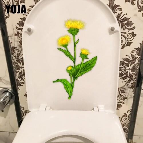 YOJA 13.7*24.2CM Earthy Green Leaf Yellow Flower Plant Living Room Decor Home Wall Toilet Sticker T1-1045