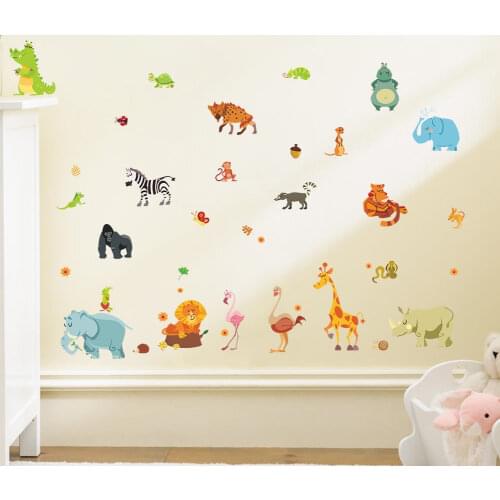 Funny happy animals zoo cute dinosaur zebra giraffe snake diy home decal wall sticker for kids roon baby nursery decoration gift