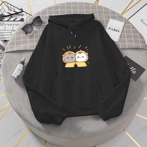 Funny Cartoon Cat Print Hoodies Women Hooded Oversize Pullovers Harajuku Warm Hoodie Kawaii Female Loose Streetwear Sweatshirts