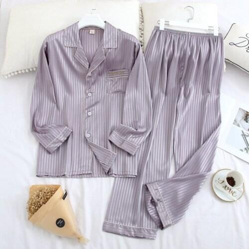 Women/Men Pajamas Summer 2019 Ladies Satin Pyjama Short Sleeve Silk Pajamas Sets Pyjamas Lovers' silk sleepwear