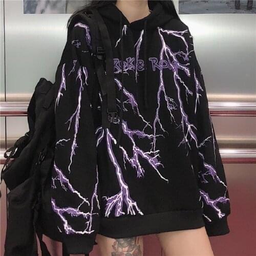 Gothic Loose Streetwear black Harajuku Letter Print women Punk Long Sleeve Vintage hoodie hoody sweatshirt clothes album para