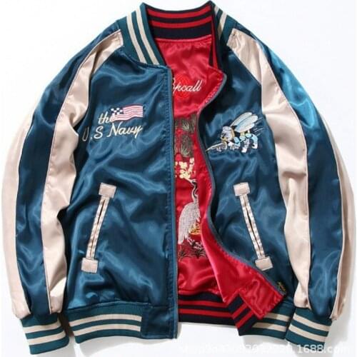 Women Japan Yokosuka Embroidery Jacket Men Fashion Vintage Baseball Uniform Both Sides Wear Kanye West Bomber Jackets