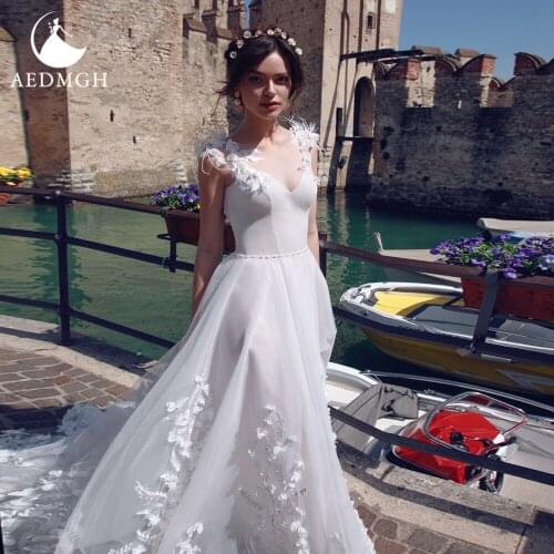 Aedmgh A-Line Beach Wedding Dresses 2021 Sweetheart Bow Sleeveless Vestido De Novia Appliques 3D Flowers Backless Robe De Marige