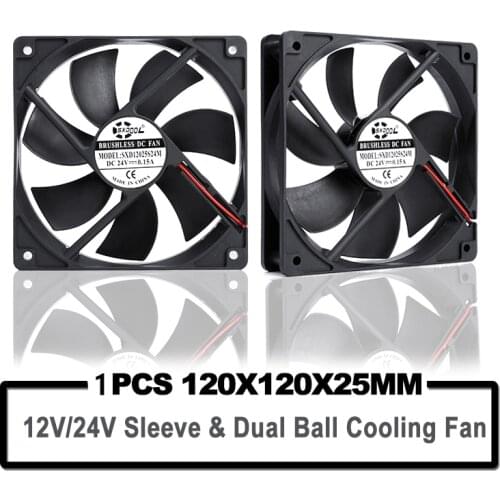 1pcs SXDOOL 120mm computer fan 25mm Thickness 120mm Fans 12V 24V 120X25mm Ball sleeve DC Brushless PC Computer Case Cooling Fan