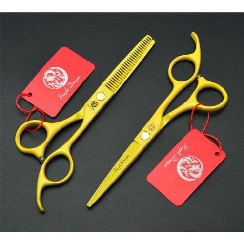 1023Z 5.5'' Purple Dragon Yellow Colour Factory Price Hairdressing Scissors 440C Cutting Scissors Thinning Shears Hair Scissors