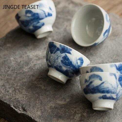 2pcs/lot Jingdezhen Ice Crack Ceramic Teacup Hand Painted Tea Bowl Chinese Retro Single Cup Master Tea Cups Teaware Accessories