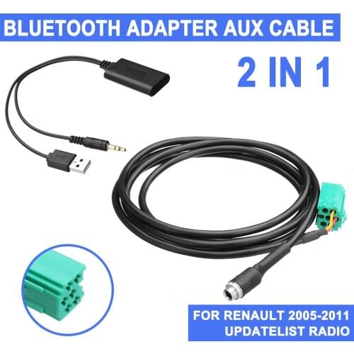 2 IN 1 for Renault 2005-2011 Car Stereo USB/AUX Audio AUX Cable Music Adapter Updatelist Radio Kit Wireless bluetooth Receiver