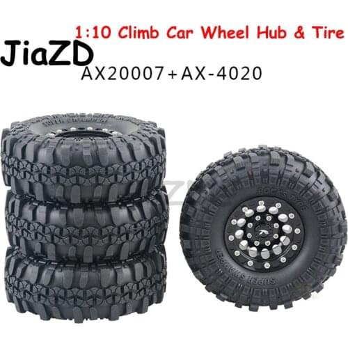 4pcs AX 4020-1 1.9in Rubber Tire with Alloy Mental Beadlock Wheel Rim for AXIAL SCX10 90046 RC4WD D90 1/10 RC Rock Crawler Car