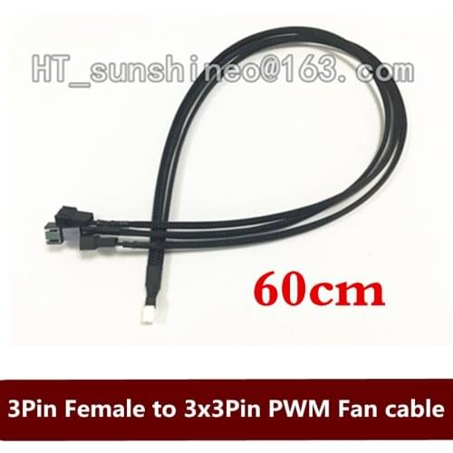 60cm Motherboard 3Pin F to 3x3Pin M PWM Cooling Fan Splitter Power Sleeved Cable 22AWG