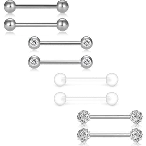 8/PCS Glitter Tongue Piercing Ring 14G Rose Gold Crystal Nipple Piercing Bar Sexy Tongue Ring Barbell Nipple Ring Pircing Teton