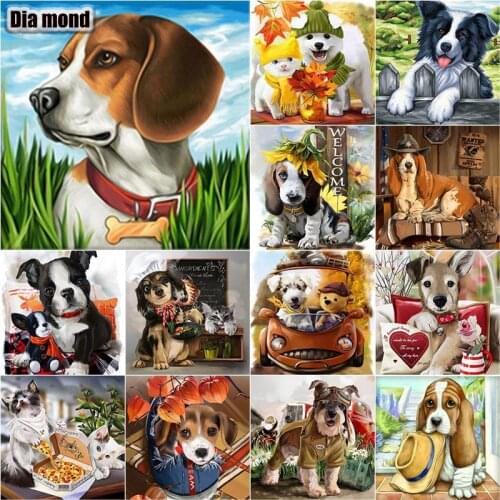 5D DIY Cute Pet Dog Diamond Painting Cute Animals Diamond Embroidery Cross Stitch Full Square Round Drill Manual Gift Home Decor