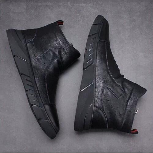 New Men Genuine Leather Martin Boots Spring Autumn High Top Leather Loafer Shoes Breathable Slip-on Side Zip Ankle Boots ZP2757