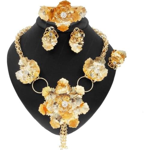 Brazilian 18K Gold Plated Big Woman Wedding Jewelry Set Dubai Arabian Luxurious Exaggeration Fashion Style Italian Jewelry Sets