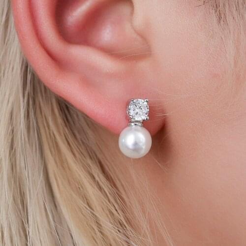 Zircon White Simulated Pearl Copper Alloy Rhinestone Silver Plated Women Dangle Earrings & Drop Earrings