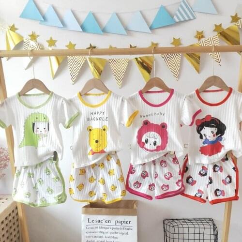 Disney Childrens Short-sleeved Shorts Suit Cotton Baby Thin Air-conditioning Suit Kids Boys Girls Mesh Pajamas Home Service