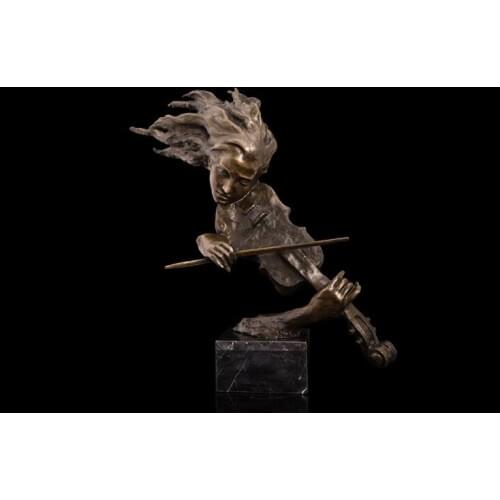 Home LIVING ROOM lobby bar Music Studio TOP COOL Decor ART-61 CM ROCK POP Music Crazy violin bronze statue sculpture Decoration