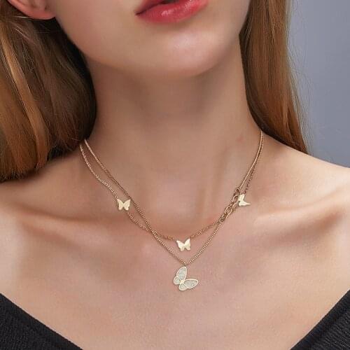 Double Layer Necklace Female Butterfly Pendant Statement Clavicle Chain for Women Street Jewelry Gift